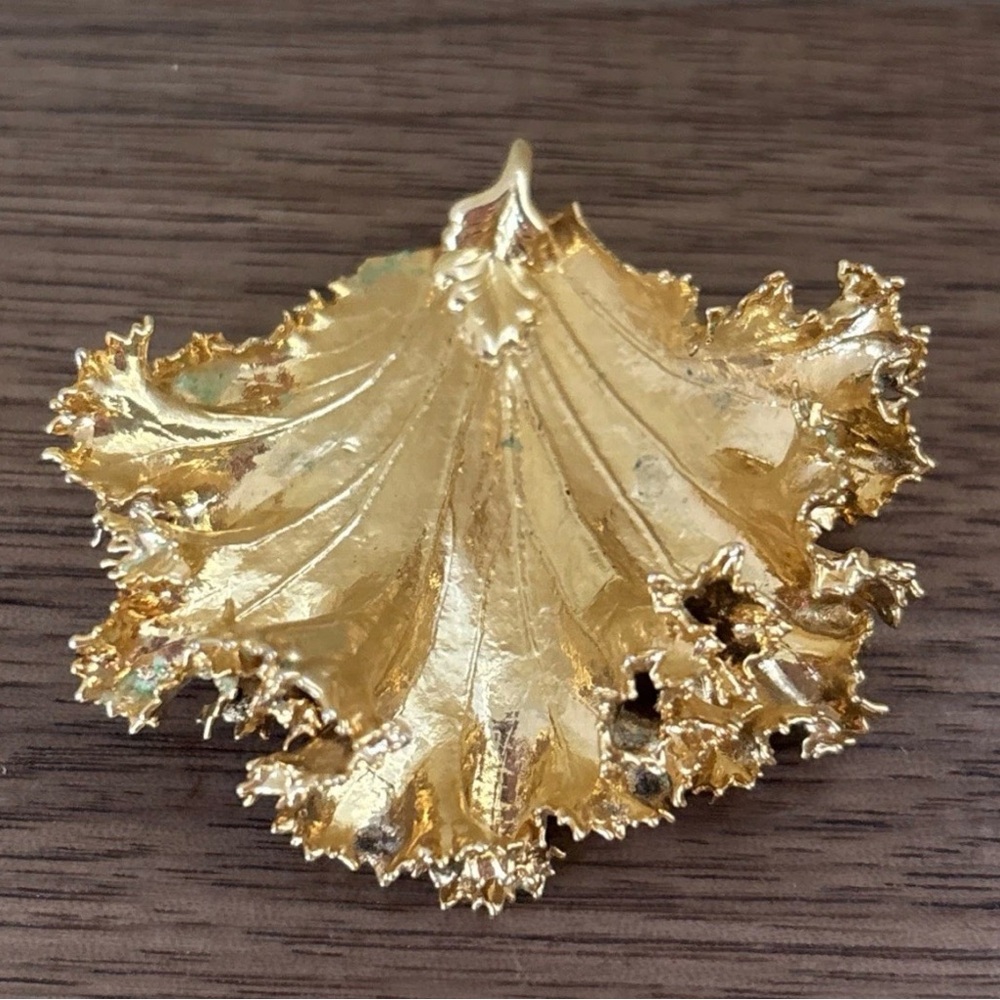 Vintage 80s Real Leaf Pendant 24K Gold Dipped Botanical Estate Jewelry‎ 2"